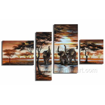 Modern African Landscape Oil Painting Elephant Canvas Art (AR-029)